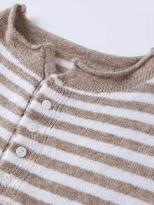 Women Knit Sweater Long Sleeve Button Closure Solid/Stripes Pullover Warm Sweater For Spring Fall - Khaki - View 6