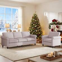 Puremind 3-Piece Sectional Sofa Set, Linen Upholstery, Modern Nailhead Trim, Living Room Furniture - Beige - View 17