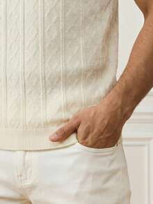 男士春夏 Polo 衫，拼接领，菱形图案，撞色罗纹针织，复古绅士风格，休闲百搭；男士针织上衣；设计师男士针织衬衫 - 香檳色 - 查看 6