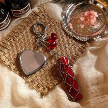 1pc Elegant Valentine's Day/Birthday Gift Silver Lipstick Net Keychain, Y2K Bag Charm Fashion Lipstick Hand Cream Chain Pendant, Heart Mirror Bow Cherry Keychain Car Key Chain - Silver - View 6