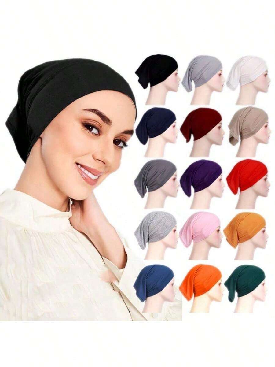 1件装女士穆斯林内衬头巾帽面纱长款针织头巾，轻盈透气，适合日常佩戴，多种颜色可选，可作睡帽使用。 - 彩色 - 查看 1