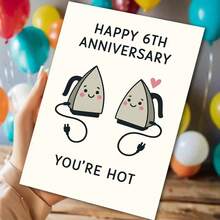 “1张可爱周年纪念贺卡，带信封（11厘米 x 16厘米 x 4.33英寸 x 6.29英寸） - 熨斗情侣图案，完美表达对六周年纪念日的奇思妙想，贺卡|六周年纪念“你很火辣”熨斗情侣卡|纸质贺卡” - 彩色 - 查看 10