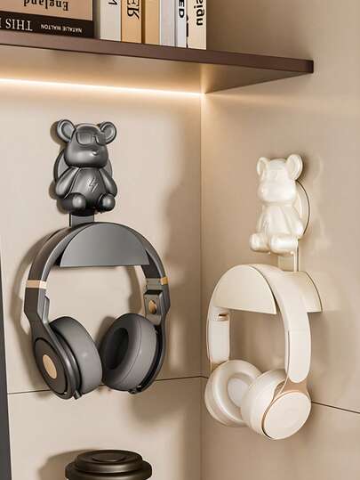 1pc Headphone Stand, Dorm Wall Mount Headset Holder, Adhesive Headphone Hanger Hook, Creative No Drill Storage Rack