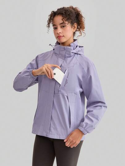 1pc Women Contrast Color Patchwork Windbreaker Jacket, Lightweight Outdoor Sports Running Hiking Coat, Spring/Autumn