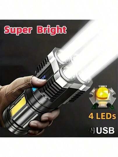 1/5/10pc Linterna súper brillante, linterna súper brillante para acampar al aire libre, luz de vuelo, linterna LED de alta potencia recargable USB, linterna potente quad core, linterna recargable, linterna de luz brillante para el hogar y al aire libre, imprescindible para iluminar la noche