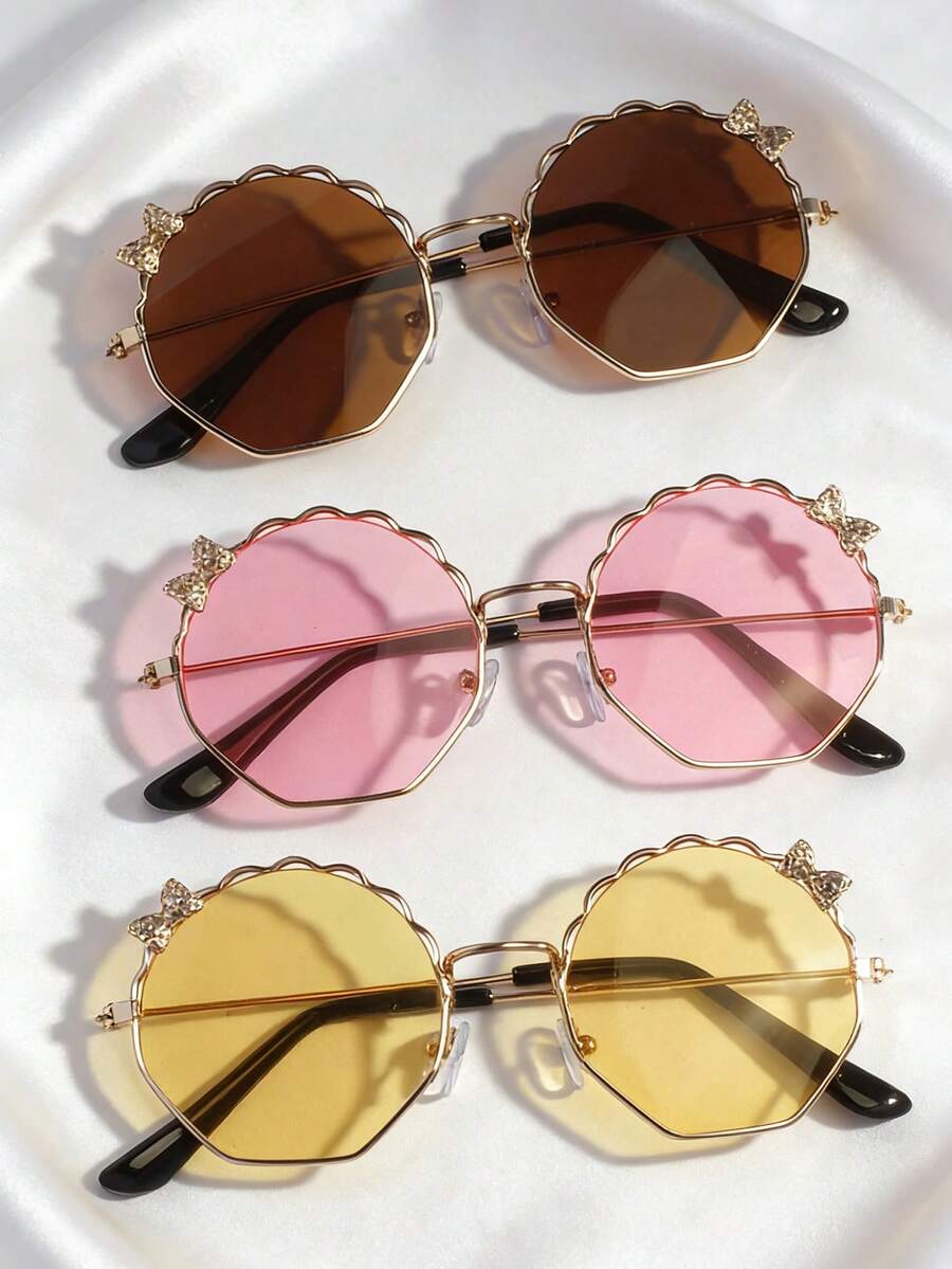 3 Styles Minimalist, Fashionable, Cute Butterfly Decor Metal Frame Glasses - Multicolor - View 1