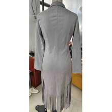 Vintage Western Deer Lapel Zipper Dress - Niannian - 灰色 - 查看 3