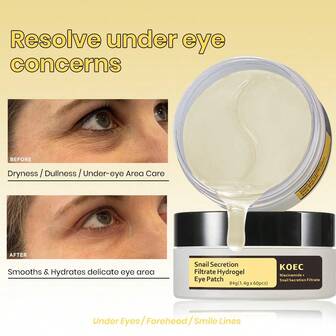 KOEC Parches de hidrogel para los ojos con filtrado de secreción de caracol (1.4g*60 piezas), refrescante e hidratante, mascarillas para el contorno de ojos para iluminar y dar luminosidad, cuidado de la piel coreano