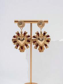 1 Pair Vintage-Style Heart-Shaped Faux Green Gem Drop Earrings, Suitable For Banquet, Wedding Wear - Vintage Heart Earrings - View 8