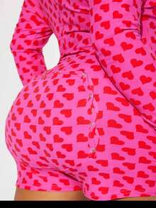 Womens Valentine's Day .Y Romper Y2k Heart V-Neck Shorts Jumpsuit One Piece Bodysuit Pjs Galentine  Pajama - 粉色 - 查看 6
