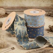 1/5yards Wide, 4cm Wide, Vintage Denim Ribbon With Embossed Star Pattern, Blue Denim Lace Trim, Decorated With Gold Stars, DIY Craft Ribbon, Suitable For Making Bows, Bag Decorations, Home Decor Accessories, Gift Packaging And Valentine's Day Decorations - Multicolor - View 11