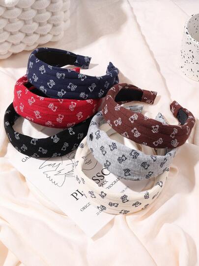 1pc Minimalist Cute Bear Print Fabric Headband, Versatile Daily Wear High Crown Hair Hoop, Washing Face & Hair Accessory