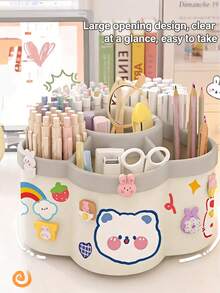 1个可爱旋转笔筒，超大容量多功能桌面文具收纳盒，旋转办公桌整理器 - 多隔层文具收纳盒，耐用PP材质，儿童房必备收纳用品 - 彩色 - 查看 3