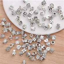 30/200pcs Fashion Metal Beads Set, Suitable For DIY Jewelry - Multi-Functional Large Hole Design, Applicable For Necklaces, Bracelets, Keychains And Phone Charms - Zinc Alloy, With Classic Patterns - Silver - View 1