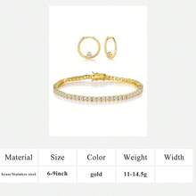MDFUN 18K Gold Plated 3mm Round Cubic Zirconia Tennis Bracelet And 18mm Cubic Zirconia Tennis Earrings Set, Women - Gold + 18mm Hoop Earrings - View 13