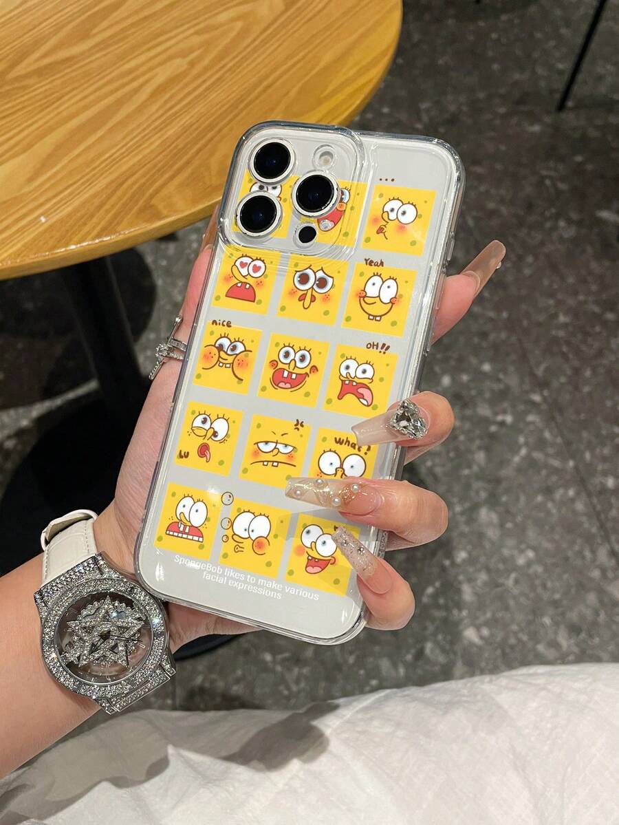 SpongeBob SquarePants Ốp lưng điện thoại Expression 1 chiếc trong suốt họa tiết SpongeBob hoạt hình, chống sốc, tương thích với Samsung/Apple 17/16/15/14/13/12/11Pro Max/12Pro/14Plus và các dòng máy khác. - Nhiều màu - Xem 1