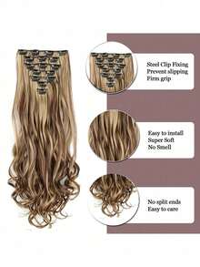7件套16夹合成24英寸长卷发假发，耐热发夹，渐变黑棕金色女士假发 - 彩色 - 查看 4