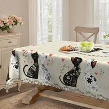 1 Set Tovaglia a tema cuori di gatto bianco e nero, rotonda e rettangolare, disponibile in varie misure, tema primaverile, decorazione per feste e casa, adatta per cucina, interno ed esterno, regalo perfetto per gli amanti degli animali domestici, decorazione per feste di anniversario - Materiale in poliestere facile da pulire - Regalo per coppie/San Valentino, adatto per tavolo da pranzo in stile fattoria o moderno, tema romantico, materiale durevole, decorazione natalizia per la casa - Multicolore - Visualizzare 7
