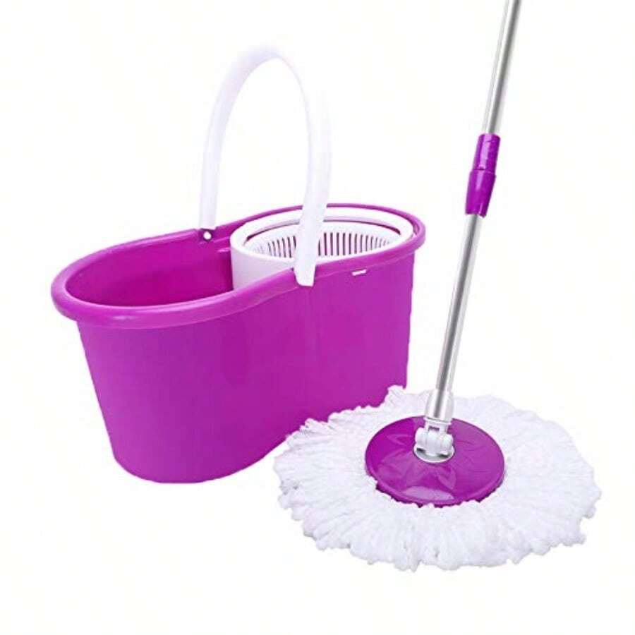 Mopping 360° Microfiber Spin Mop With Bucket And Dual Mop Heads Self Wringing Spinning Mop Telescoping Handle Easy Floor Mop Floor Cleaning System For Home Kitchen Office Purple US Stock - 紫色 - 查看 1