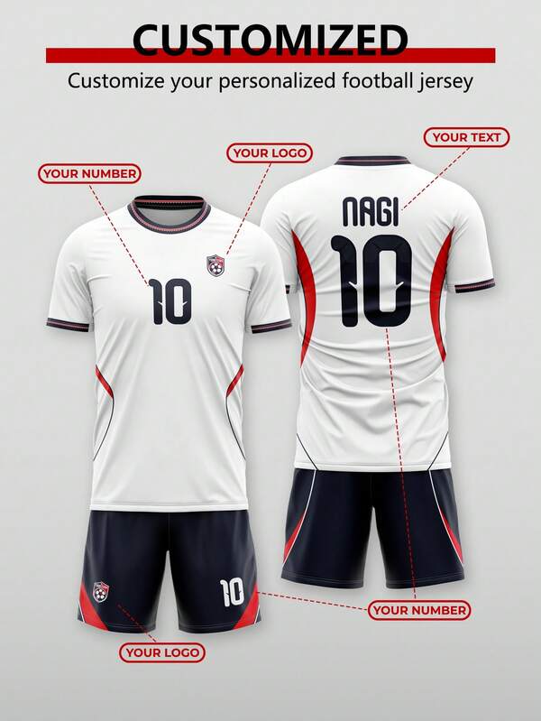 Bộ 2 áo thể thao ngắn tay nam kiểu World Cup đội tuyển Anh (màu đỏ trắng) - In tên đội, số và mặt trước, mặt sau (thiết kế cá nhân hóa) - Thích hợp cho tập luyện bóng đá, thi đấu và các hoạt động thể thao đồng đội.