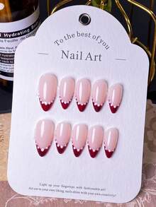 10 piezas de uñas postizas con forma de almendra hechas a mano con diseño de ojo de gato rojo y lunares. Presenta pequeñas decoraciones esféricas blancas hechas a mano, combinadas con puntas francesas pintadas a mano con ojo de gato rojo. Estas elegantes, románticas y minimalistas uñas postizas exudan un encanto sofisticado, sexy y lujoso. Perfectas para uso diario, citas, conciertos y ocasiones laborales ligeras, son un excelente regalo para mujeres y niñas. - Multicolor - Ver 1