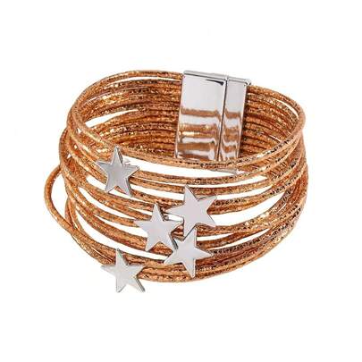Y2K Star Multi-Layer Leather Wristband Bracelet Punk Gothic Star Layered Bracelets For Women Men Aesthetic Grunge Bangle Gift Shiny Millennium Y2K Jewelry,Orange