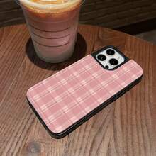 Plaid Pattern Phone Case, Compatible With  S23, S24, S25,  S23,S24,S25Ultra,S23,S24,S25Plus, 12, 12 Pro, 12Pro Max, 13, 13 Pro, 13Pro Max, 14, 14Pro, 14Pro Max, 14Plus, 15, 15Pro, 15Pro Max, 15Plus, 16, 16Pro, 16Pro Max, 16Plus, 17, 17 Pro, 17 Pro Max, 17 Air. Adopting TPU+PC Two In One Material, High-End And Fashionable. Perfect Gift For Family, Friends, Lovers, Boyfriends, And Christmas. - Pink - View 2