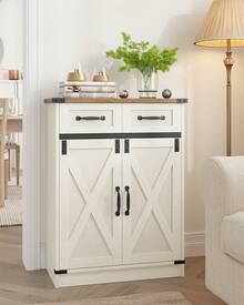 HaluPeit Bathroom Storage Cabinet, Freestanding Bathroom Floor Cabinet With Drawers & Doors, Farmhouse Buffet Cabinets With Adjustable Shelf, For Kitchen, Living Room, Entryway, White Brown - trắng nâu - Xem 1