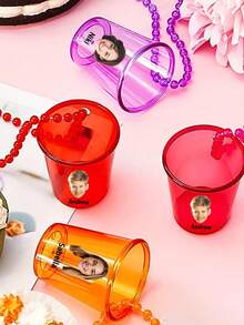 1pc Personalized Photo And Name Reusable Custom Wine Glass Necklace - Transparent Mini Party Glasses, Personalized Beaded Wine Glasses, Custom Text Wine Glasses, Easy-To-Clean Wine Glass Necklaces, Non-Disposable Wine Glasses, Graduation Party Gifts - Multicolor - View 3