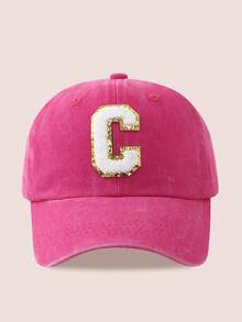 1顶男女通用26字母水洗棒球帽，遮阳帽，适合户外活动和日常佩戴，防紫外线 - 金標-玫紅水洗帽 - 查看 15