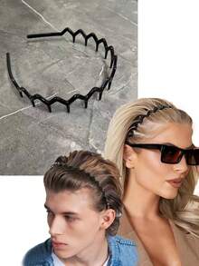 2/1 时尚宽版之字形发带，男女通用 - 塑料波浪发带，带齿梳 - 女士简约基础款大波浪发箍，经典90年代发饰，可用于洗脸、护肤、化妆、日常佩戴，发饰，礼品