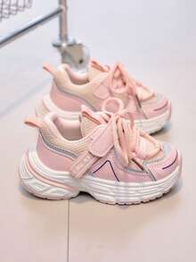 Kids Mesh Chunky Sneakers, Hook And Loop Closure, Breathable, & Cute, Versatile For Daily Wear - Pink - View 4