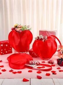 4个心形派对礼品袋，无纺布礼品袋，带提手，适用于派对、生日、婚礼季、单身派对装饰、单身派对礼物、新娘送礼会回礼、婚礼宾客回礼等场合。 - 彩色 - 查看 4