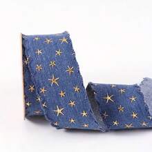 1/5yards Wide, 4cm Wide, Vintage Denim Ribbon With Embossed Star Pattern, Blue Denim Lace Trim, Decorated With Gold Stars, DIY Craft Ribbon, Suitable For Making Bows, Bag Decorations, Home Decor Accessories, Gift Packaging And Valentine's Day Decorations - Multicolor - View 13