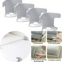 4 Pack Bed Sheet Clamps – Anti-Slip Four-Corner Retainers, Fits All Bed Sizes (Single/Double//King), 4pcs Grey Lock Sheet Holders, Bed Sheet Lock Clips, Sheet Holders Keep Sheets Firm & Tight, Heavy Duty Bed Sheet Holder Corner Fitted Sheet Straps Fit All Mattress Size Back To School - Gray - View 7
