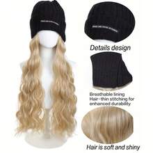 Heat-Resistant Synthetic Long Wave Hairpiece With Elastic Knit – Versatile Straight & Curly Style - 黑帽1b - 查看 6