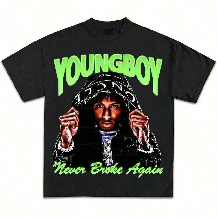 2025 Young Girls' Boys' Christmas T-Shirt Boys' Christmas Clothing, N-B-A Youngboy Signature Premium Tee Black, Teen Boy Gift,Street Loose Short Sleeved,Herren Tshirt,Family Matching,Fashion Casual TopYoungboy Make America Slime Again MASA Merch,Premium Quality Shirts For Fans,Hip-Hop Music T-Shirt, Unisex Casual Short Sleeve Perfect For Fans,Rap Star Graphic Tee, Hip-Hop Culture Shirt Halloween,Y2k,Funny Christmas&Halloween Graphic Tee,Suitable For Festivals, Parties, Home Wear, Daily Commuting, Back-To-School, And Concert Outfits. Printed And Shipped In The USA.Men's Heavyweight Pure Cotton T-Shirt, Non Transparent Versatile Base Shirt - 黑3 - 查看 1