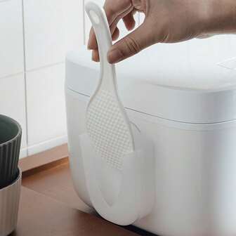 2 piezas Soporte para cucharas de arroz con base antideslizante - Organizador de ollas de cocina, material de PP duradero, fácil instalación, adecuado para arroceras y encimeras de cocina - Ideal para el hogar y cocinas pequeñas, diseño minimalista, instalación conveniente