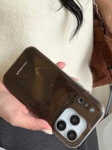 1 pieza Funda de teléfono de textura de satén con estampado de mármol de estilo minimalista para otoño/invierno, compatible con iPhone 16 Pro Max, 15 New, 17 Pro, 13, 14 Pro, 12, con protección antichoque para mujeres - Marrón - Ver 4