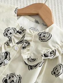 Set de 2 piezas con blusa de manga larga con cuello de volantes y estampado de mariposas + falda para niña