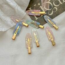 1pc Golden Acetate Hair Clips/Women/Minimalist Elliptical Hairpins With Color/Non-Damaging Hold For Braids, Ponytails, Buns/Hair - Multicolor - View 1