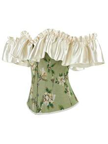 Alivila.Y Fashion Womens Vintage Off Shoulder Corset Bustier Lace Up Boned Overbust Corset Renaissance Corset Tops For Women - 綠色 - 查看 3