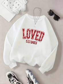 2026 Long Sleeve Tops WomenLOVED Heart Print Pullover Sweatshirt Casual Long Sleeve Round Neck Sweatshirt Women's Clothing Heart-Themed Design, Valentine's Day Gift, Fashionable Sweatshirt, Showcasing Personality And Love, Suitable For Daily Wear, Essential For Dates, Best Friend Fits, Couple Fits, Warm And Comfortable, Holiday Gifts, Birthday Gifts, Gratitude Season Gifts, Showcasing Unique Style, Expressing Sincere Emotions, Creating A Casual Fashion Style, Conveying Love And Care, Suitable For Various Occasions, Simple And Versatile, Highlighting Personality Charm, Fashionable Item, Comfortable And Soft, Yhful Vitality, Full Of Love And Blessings, Essential For Daily Casual Wear, Fashionable Personality, Highlighting Unique Taste, Conveying Beautiful Wishes, Suitable For Various Body Types, Showcasing Female Charm Autumn/Winter Collection: Unisex Relaxed Fit Long-Sleeve Crew Neck SweatshirtLoose And Comfortablesudaderas Para Mujer Parke Sweatshirt - 白色 - 查看 1