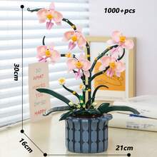 1000+Pcs Pink Orchid Building Block Set, Flexible Petal Joints, DIY Orchid Potted Plant Building Blocks, Adult Building Block Set, Suitable For Home Decor, Office Desk Decor, Display Window Decor, Valentine's Day Gift, Birthday Gift, New Year Gift - Multicolor - View 3