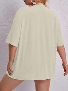 Oversized Printed Aloha Flower T-Shirt, Summer/Spring Short Sleeve Blouse, Lightweight Gym Wear - Cream - View 2