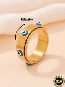 1pc Western 18k Gold Plated Stainless Steel Rotatable Decompression Fun Ring Demon Evil Eye Charmrings Jewelry Women , Ring Gifts For Women Men Suitable For Wear With Daily Outfits And Party Accessories - Yellow Gold - View 1
