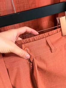 Linen Shirt And Shorts Set (2 Pieces) - Coral Pink - View 2