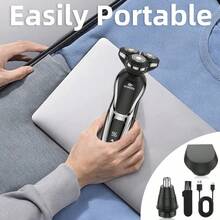Afeitadora eléctrica 3 en 1 para hombres, recargable por USB, inalámbrica, con recortadora de vello nasal, cuchillas flotantes 3D, pantalla digital, capacidad de batería de 600mAh - Negro - Ver 9