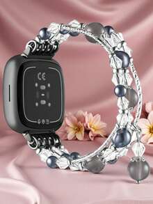 Versa 4 / Versa 3 / Sense 2 / Sense 女士串珠表带，珍珠粉色水晶手链表带，弹性腕带，优雅装饰替换表带，适合办公、婚礼、休闲和假日佩戴 - 彩色 - 查看 12