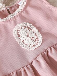 2pcs Baby Girls' Pink Sleeveless Lace Decorated Top + Ruffle Hem Pants, Sweet Casual Outfit - Pink - View 7